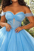 Load image into Gallery viewer, Sky Blue Ball Gown Tiered Off the Shoulder Plus Size Prom Dress