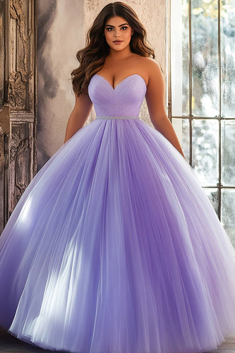 Lilac Strapless Ball Gown Long Plus Size Prom Dress