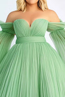 Load image into Gallery viewer, Green A Line Pleated Off the Shoulder Long Plus Size Prom Dress
