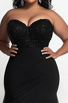 Simple Black Strapless Mermaid Plus Size Prom Dress