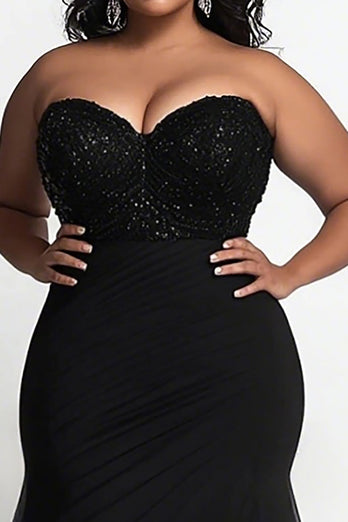Simple Black Strapless Mermaid Plus Size Prom Dress