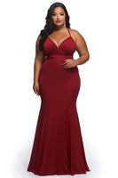 Load image into Gallery viewer, Red Satin Spaghetti Straps Sheath Ruched Plus Size Prom Dress