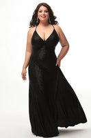 Load image into Gallery viewer, Simple Black Halter Sheath Plus Size Prom Dress with Sequins