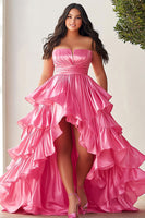 Load image into Gallery viewer, Pink Strapless A Line Tiered High Low Plus Size Prom Dress