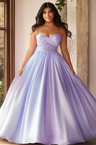 Lilac A Line Spaghetti Straps Ruched Plus Size Long Prom Dress