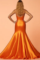 Load image into Gallery viewer, Orange Satin Sweetheart Long Mermaid Prom Dress with Slit