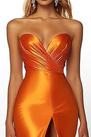 Load image into Gallery viewer, Orange Satin Sweetheart Long Mermaid Prom Dress with Slit
