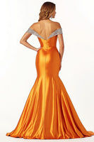 Load image into Gallery viewer, Sparkly Orange Satin Long Mermaid Prom Dress with Slit