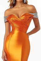 Load image into Gallery viewer, Sparkly Orange Satin Long Mermaid Prom Dress with Slit