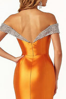 Load image into Gallery viewer, Sparkly Orange Satin Long Mermaid Prom Dress with Slit