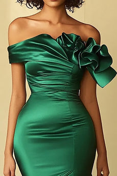 Dark Green One Shoulder Long Mermaid Prom Dress with Slit