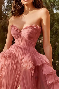 Dusty Rose Sweetheart Long Ball Gown Prom Dress with Ruffles