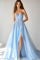 Load image into Gallery viewer, Sky Blue Sweetheart Long A Line Prom Dress with Slit