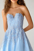 Load image into Gallery viewer, Sky Blue Sweetheart Long A Line Prom Dress with Slit