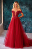 Load image into Gallery viewer, Red Tulle Off The Shoulder Long Ball Gown Prom Dress with Lace