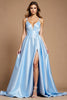 Load image into Gallery viewer, Sky Blue Spaghetti Straps Long A Line Prom Dress with Slit