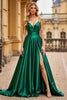 Load image into Gallery viewer, Dark Green Spaghetti Straps Long Ball Gown Prom Dress with Slit