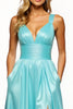 Load image into Gallery viewer, Slate Blue V-Neck Long A Line Prom Dress with Pockets