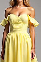 Load image into Gallery viewer, Light Yellow Chiffon Long Ball Gown Prom Dress with Ruffles