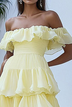 Daffodil Organza Ankle-Length A Line Graduation Dress with Ruffles