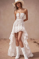 Load image into Gallery viewer, White Lace V-Neck High-Low A Line Boho Maxi Dress