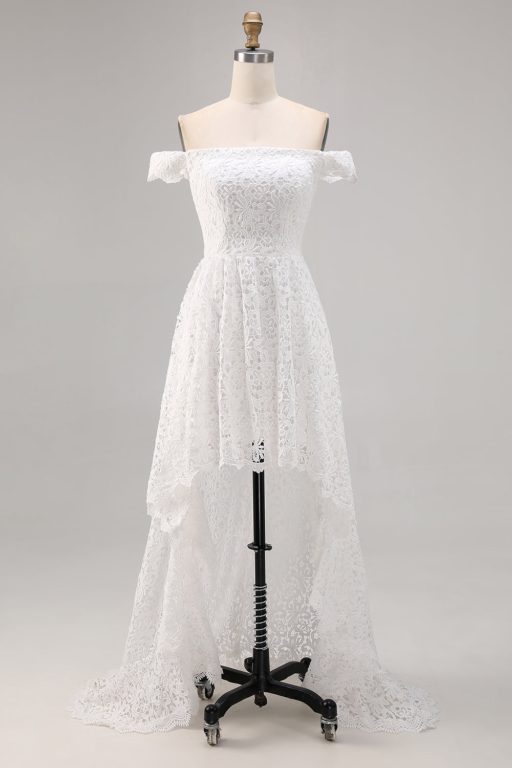 White Off the Shoulder Lace High-Low A Line Boho Maxi Dress