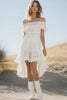 Load image into Gallery viewer, White Lace Cold Shoulder High-Low A Line Boho Graduation Dress