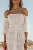 Load image into Gallery viewer, White Lace Off The Shoulder Boho Maxi Dress with Flare Sleeves