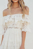 Load image into Gallery viewer, White Knee-Length A Line Boho Graduation Dress with Flare Sleeves