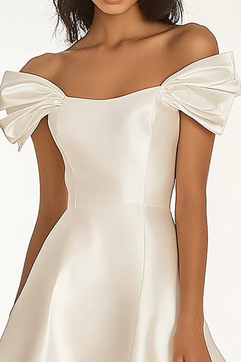 Ivory Satin Short A Line Graduation Dress with Ruffles