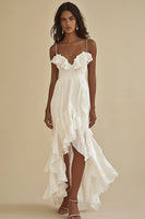 Load image into Gallery viewer, White Chiffon High-Low Mermaid Graduation Dress with Ruffles