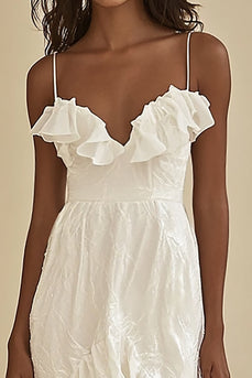 White Chiffon High-Low Mermaid Graduation Dress with Ruffles