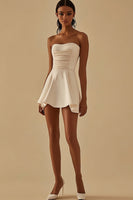 Load image into Gallery viewer, Ivory Satin Strapless Short A Line Graduation Dress