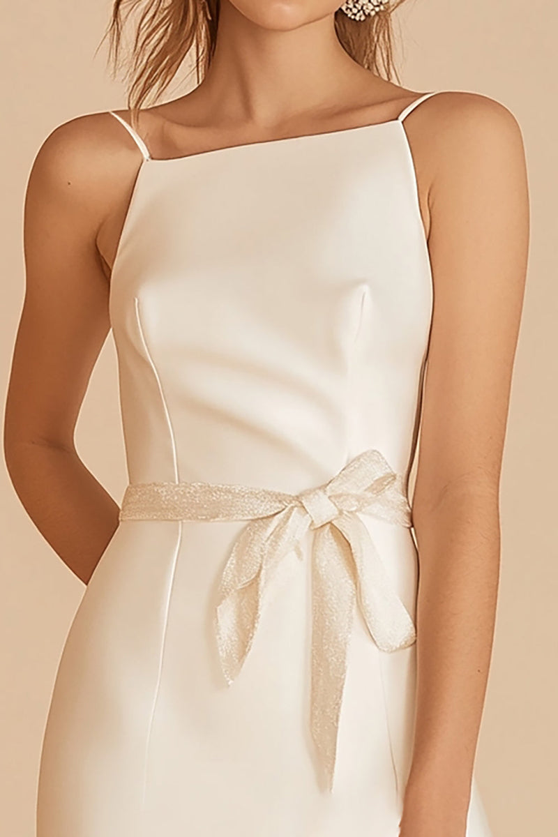 Load image into Gallery viewer, Ivory Satin Spaghetti Straps Short Graduation Dress with Sash