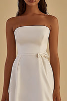 Load image into Gallery viewer, White Satin Strapless Short Graduation Dress with Bow