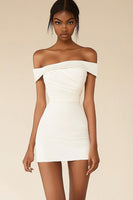 Load image into Gallery viewer, White Satin Ruched Short Bodycon Graduation Dress