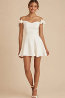 Load image into Gallery viewer, White Satin Short A Line Graduation Dress with Ruffles