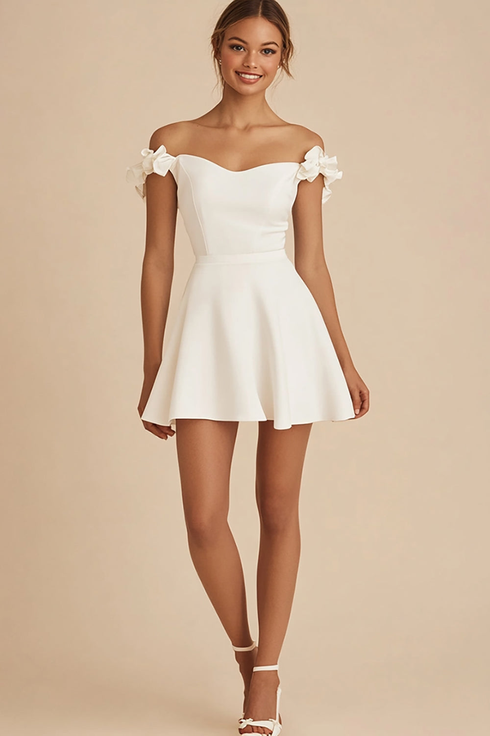 White Satin Short A Line Graduation Dress with Ruffles