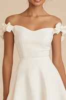 Load image into Gallery viewer, White Satin Short A Line Graduation Dress with Ruffles