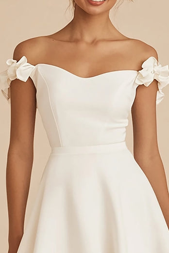 White Satin Short A Line Graduation Dress with Ruffles