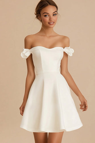 White Satin A Line Short Graduation Dress with Ruffles