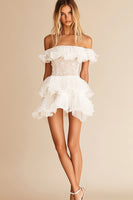 Load image into Gallery viewer, White Organza Short A Line Graduation Dress with Lace