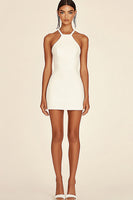 Load image into Gallery viewer, Simple White Satin Halter Short Bodycon Graduation Dress