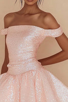 Load image into Gallery viewer, Pink Sequins Short A Line Graduation Dress