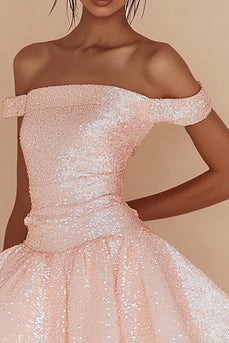 Pink Sequins Short A Line Graduation Dress