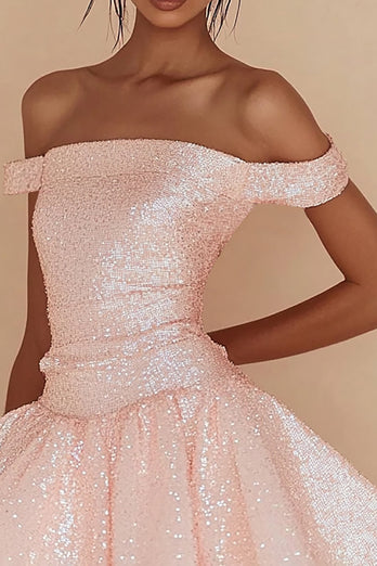 Pink Sequins Short A Line Graduation Dress
