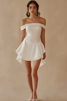 Load image into Gallery viewer, White Chiffon Short A Line Graduation Dress with Sequins