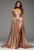 Load image into Gallery viewer, Champagne Metallic A Line Pleated Long Prom Dress with Slit