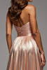 Load image into Gallery viewer, Champagne Metallic A Line Pleated Long Prom Dress with Slit