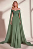 Load image into Gallery viewer, Eucalyptus Sheath Off the Shoulder Pleated Long Prom Dress with Cape